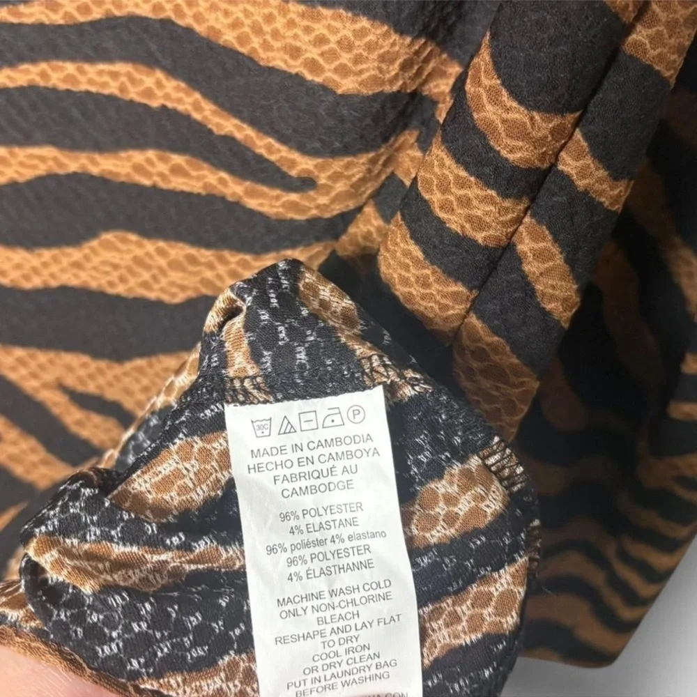 Michael Kors Animal Print Blouse L Brown Black Gold Ring Y2K Chic